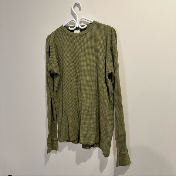 Urban Outfiters | men's small olive green waffle knit longsleeve sweater raw hem - Picture 3 of 8
